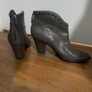 Gray leather studded booties